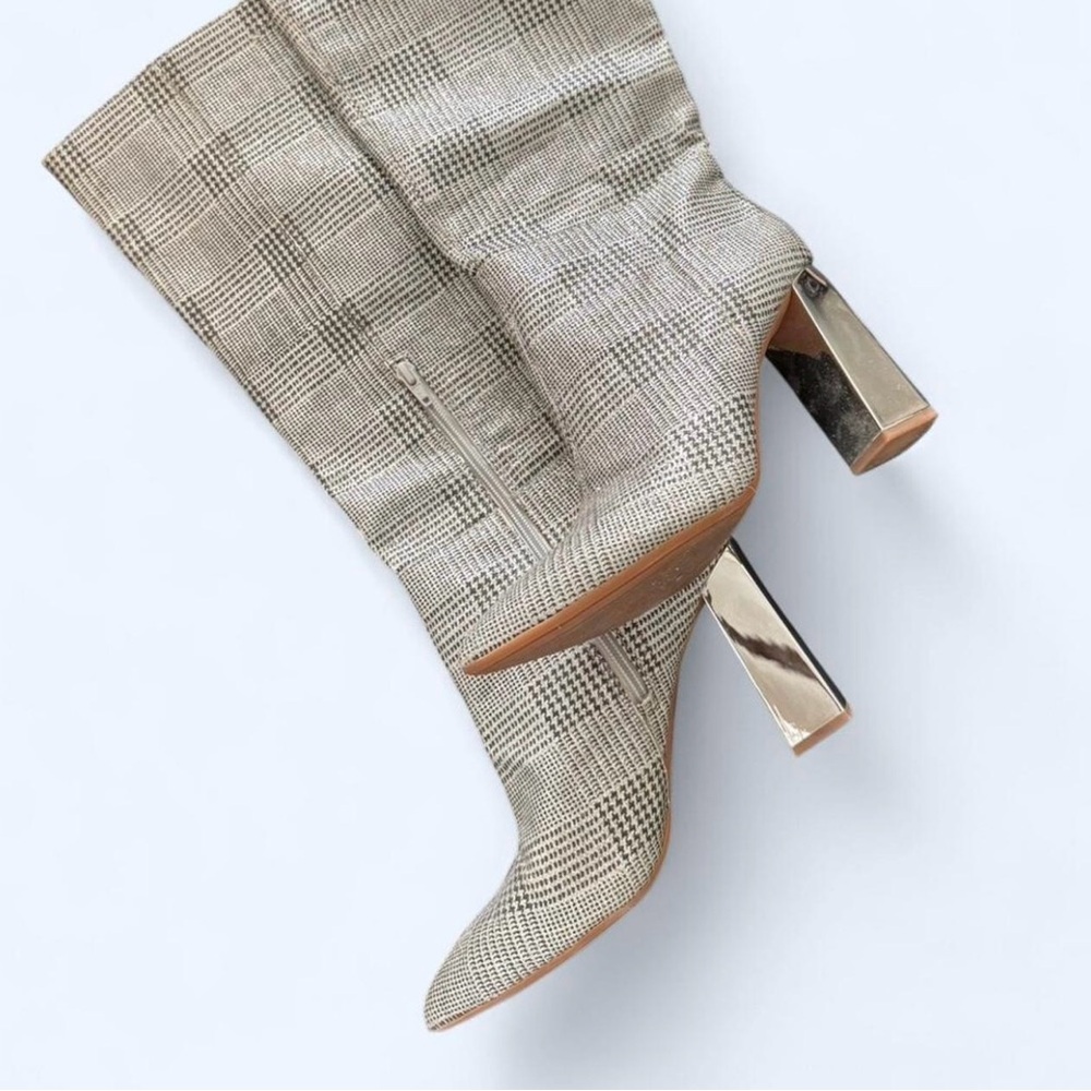 Gianni Bini Checkered Heeled Boots with Silver Accents